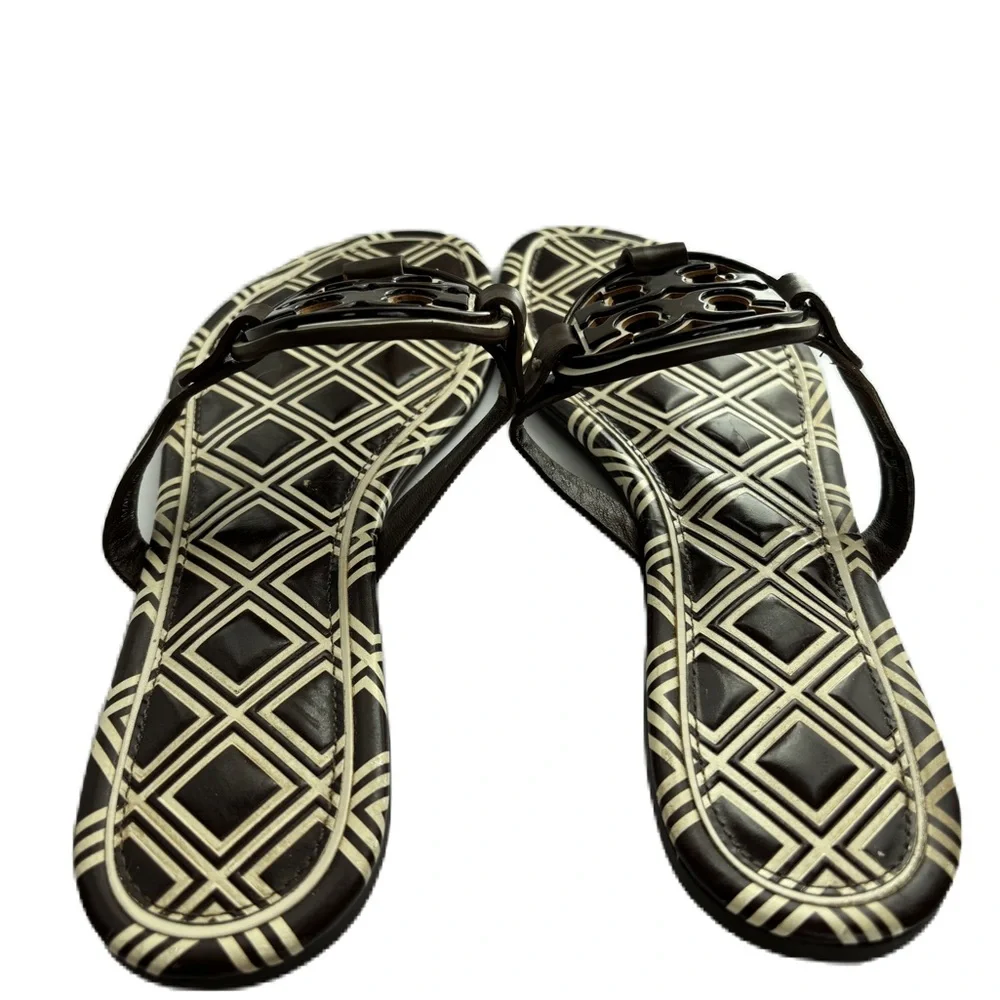 Tory Burch Brown & Ivory Geometric Miller Sandals Size 8